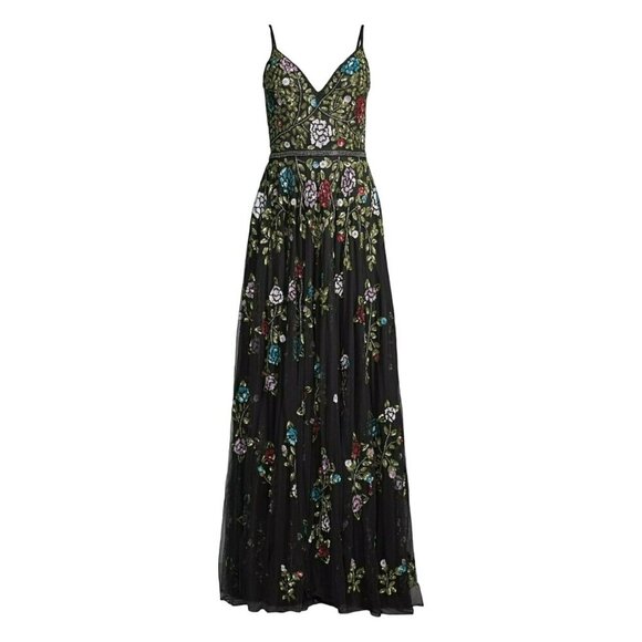 Mac Duggal Sequin Beaded Floral Black Multicolor Formal Maxi Dress Sz 4 NWT - Picture 5 of 9